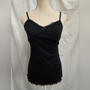 Hazel Hazel Hazel - Black Lace Trim Tank Top - (L)